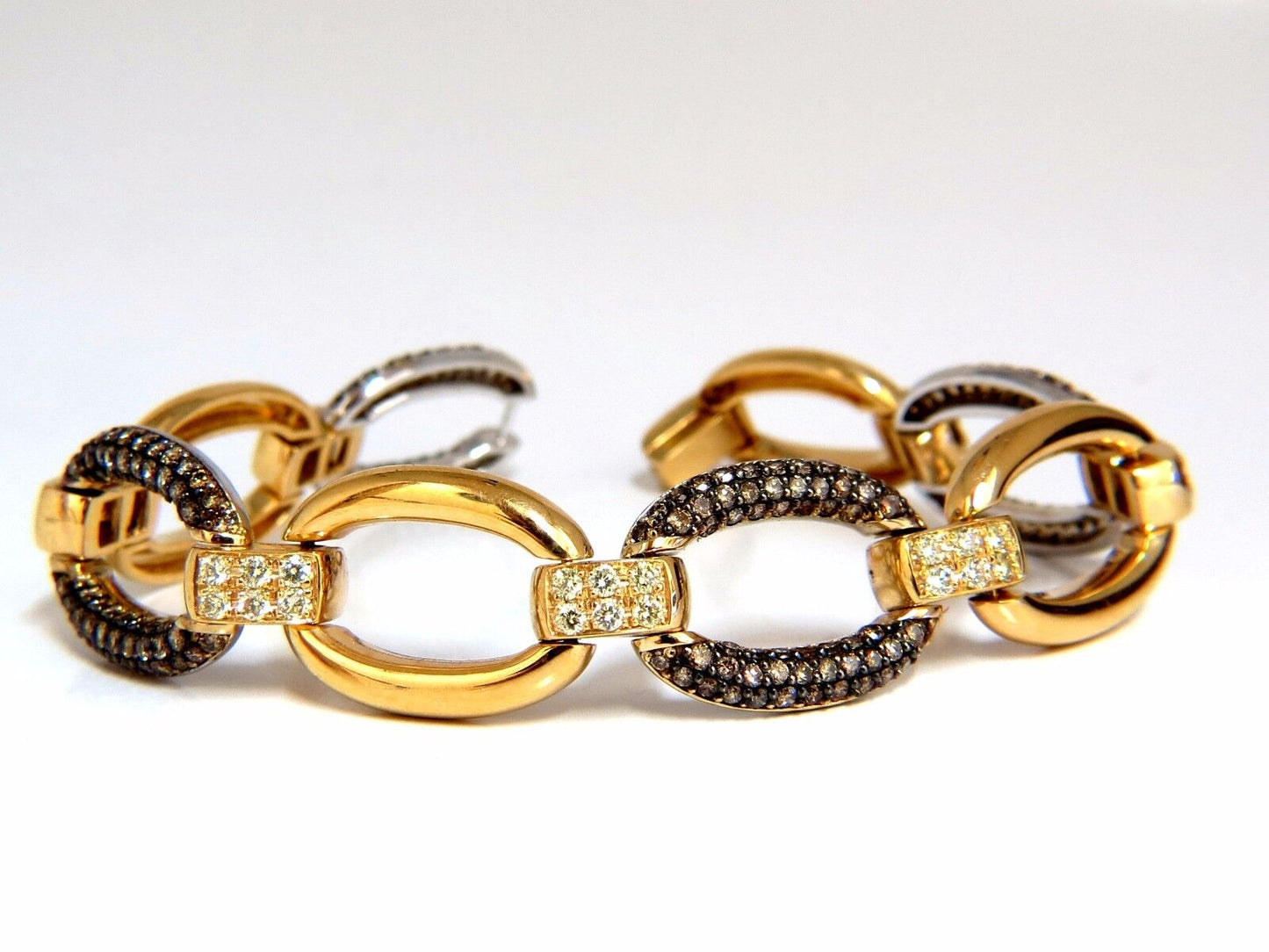 5.30ct natural fancy yellow & brown diamond link bracelet 14kt