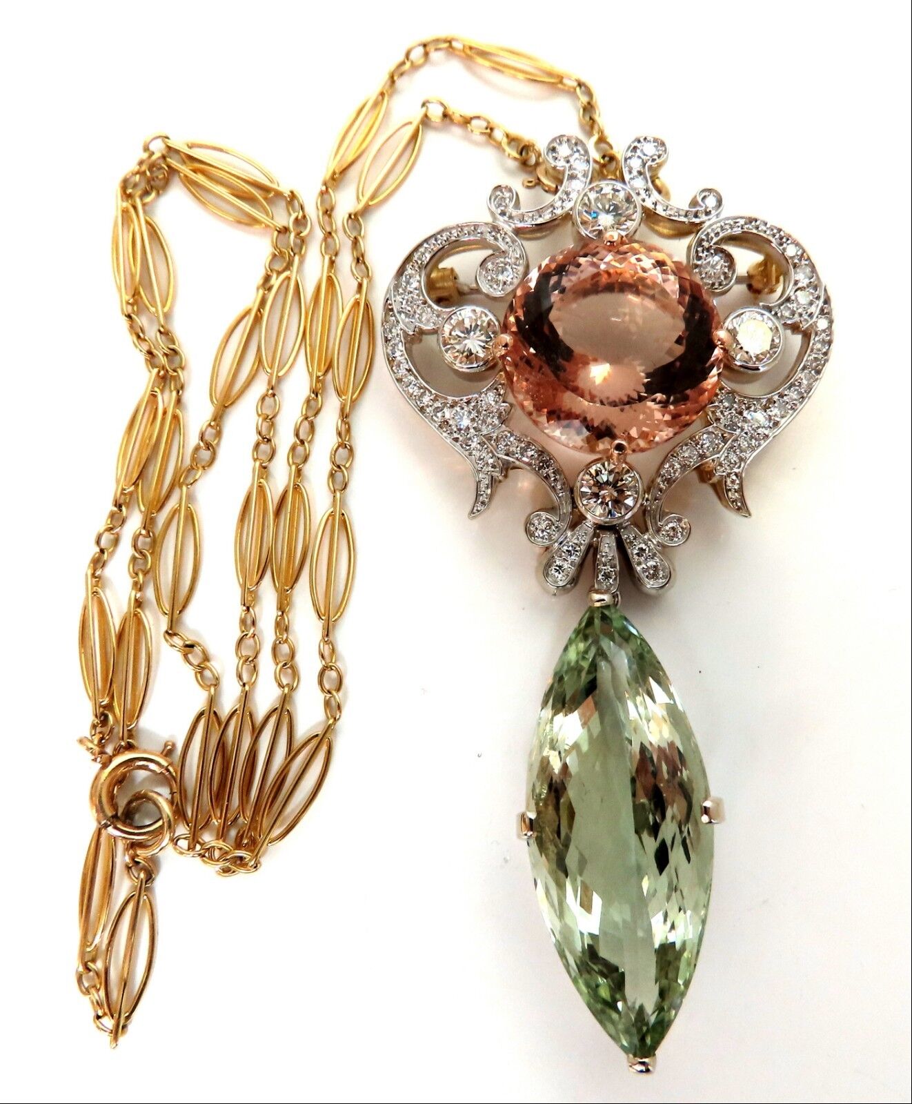 GIA Certified 16.31 Morganite & 26.30 Green Amethyst Diamonds Necklace