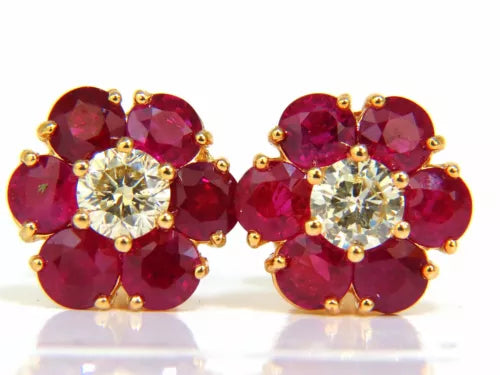 Natural Ruby Diamond Cluster Earrings 14kt Floretta
