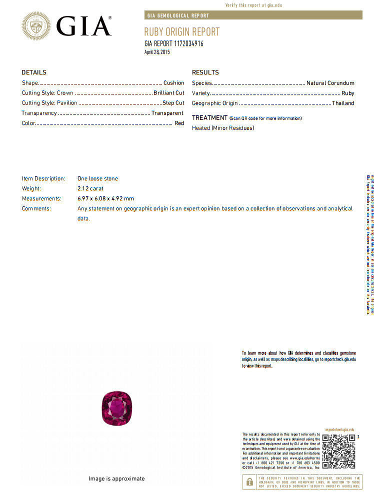 GIA Certified 2.12ct cushion cut vivid red ruby 1.06ct diamonds ring 18kt