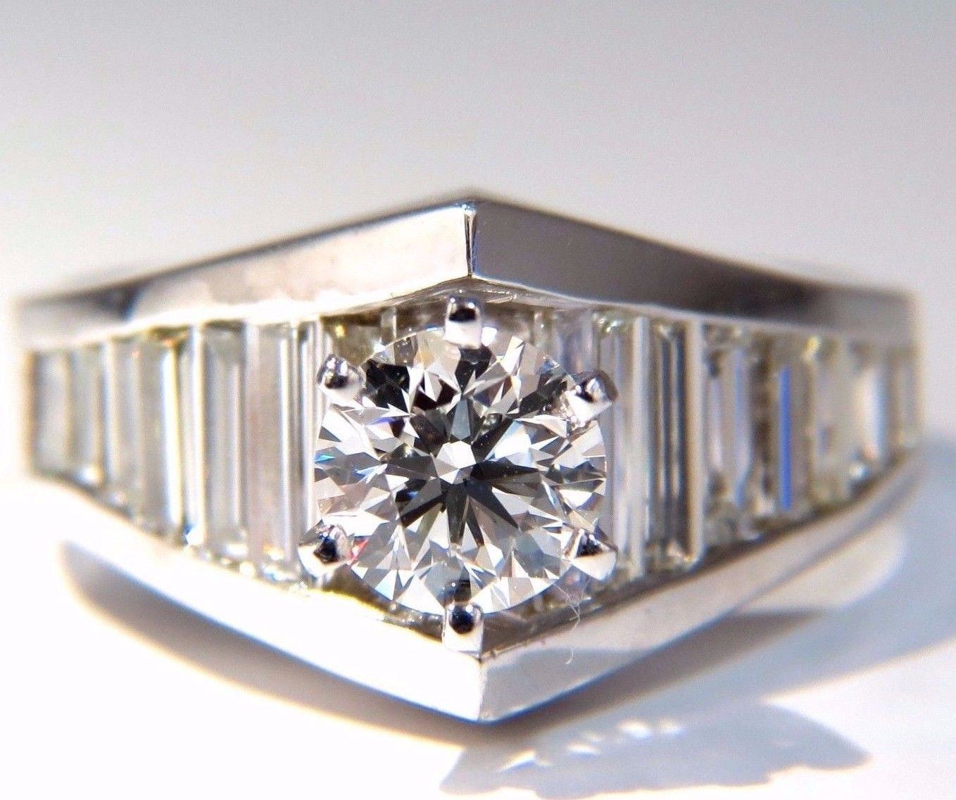 GIA Certified .73ct & 1.50ct round diamond baguette ring excellent cut f/vvs1