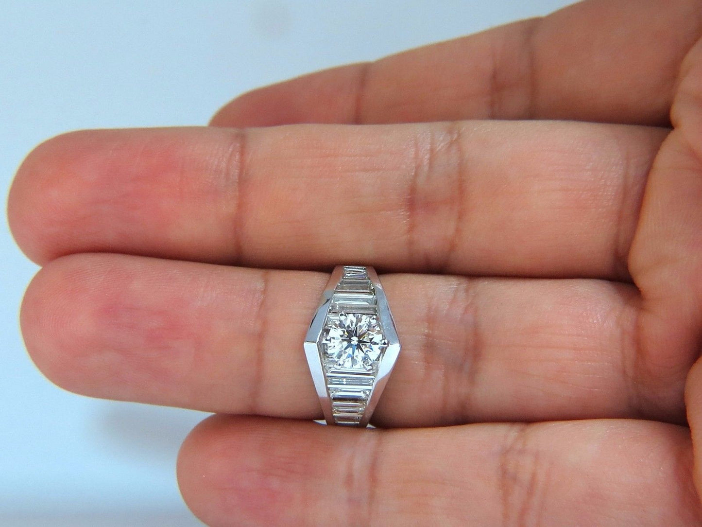 GIA Certified .73ct & 1.50ct round diamond baguette ring excellent cut f/vvs1