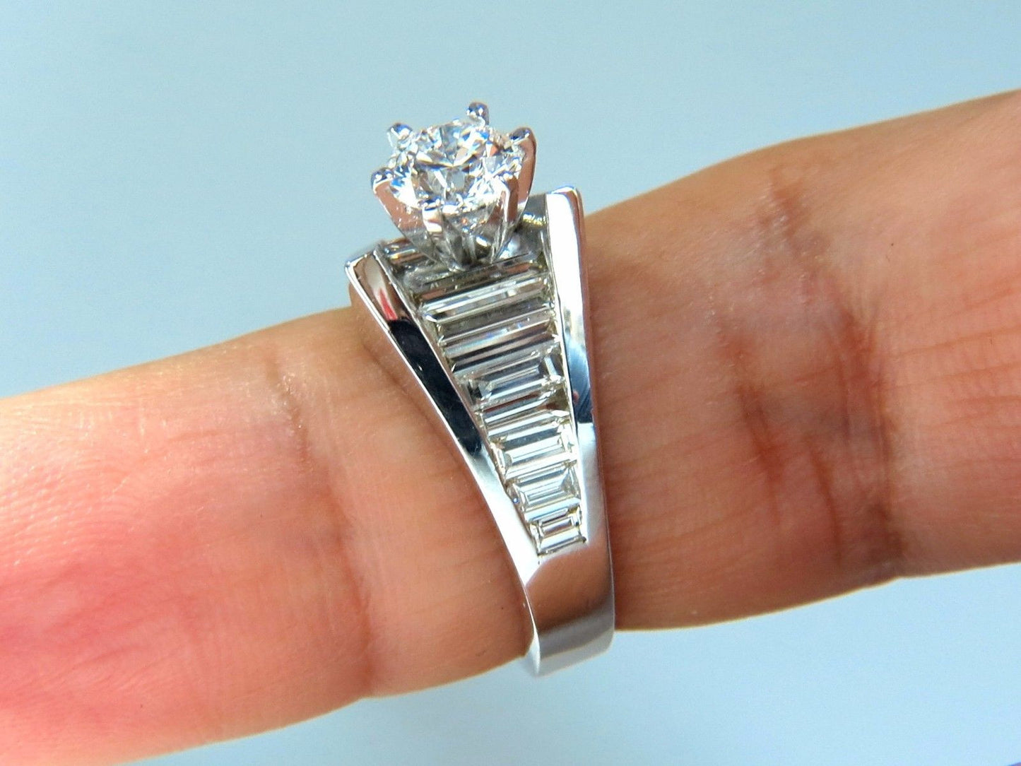GIA Certified .73ct & 1.50ct round diamond baguette ring excellent cut f/vvs1