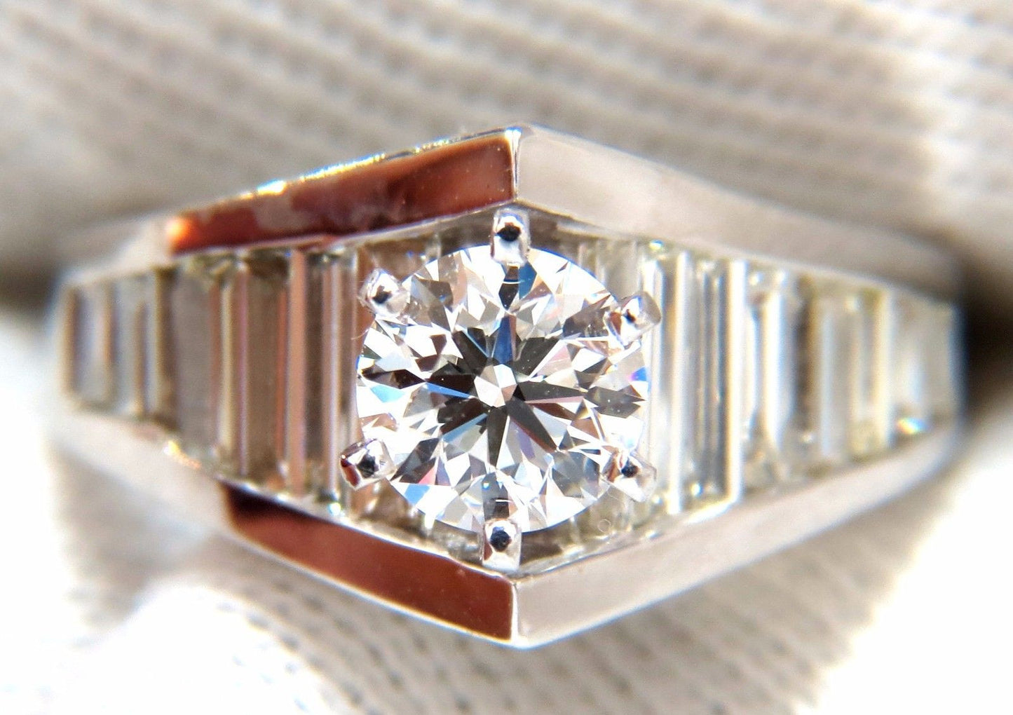 GIA Certified .73ct & 1.50ct round diamond baguette ring excellent cut f/vvs1