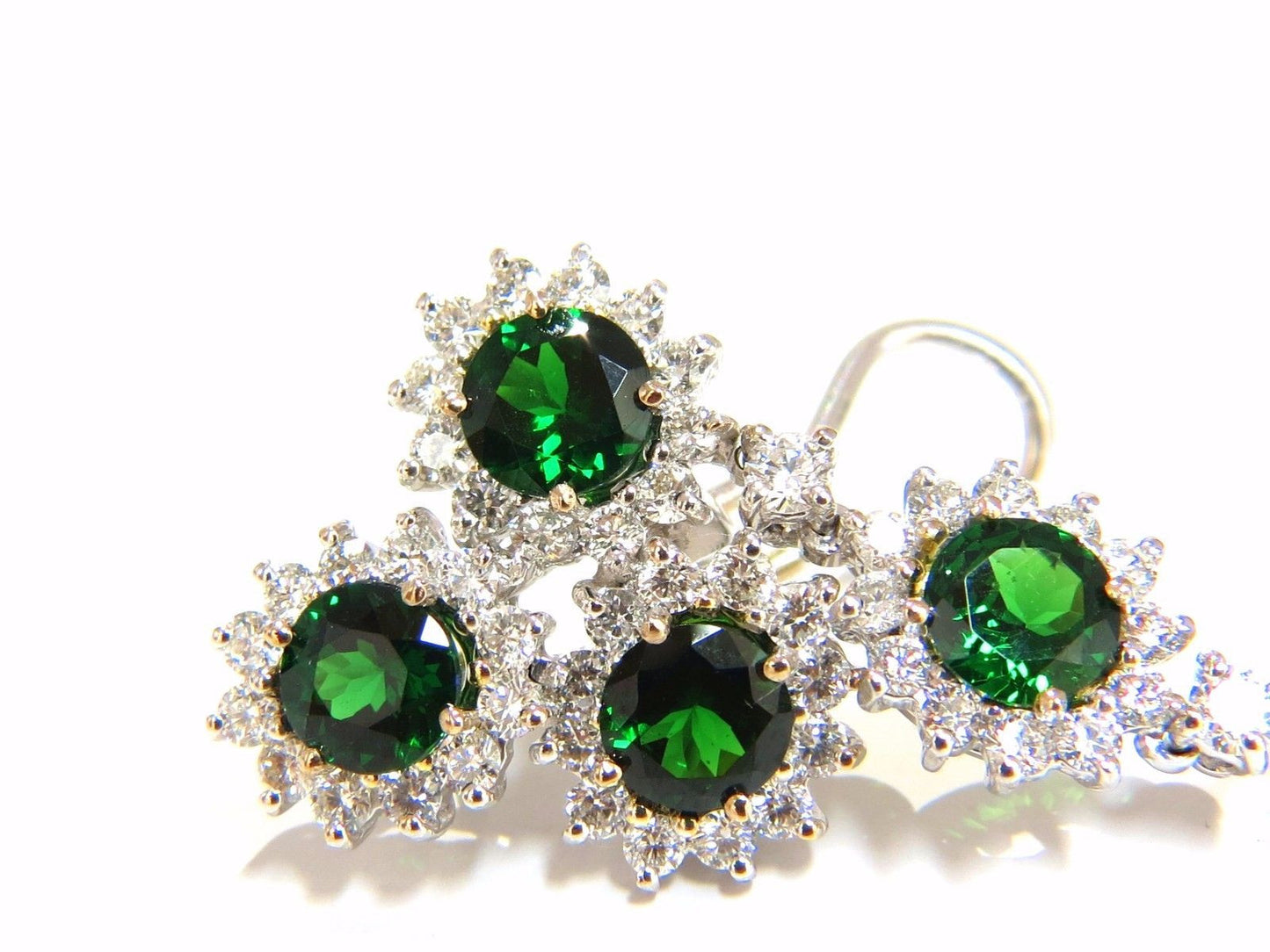 9.20ct natural vivid green tsavorite 4.18ct diamond dangle earrings 18kt cluster