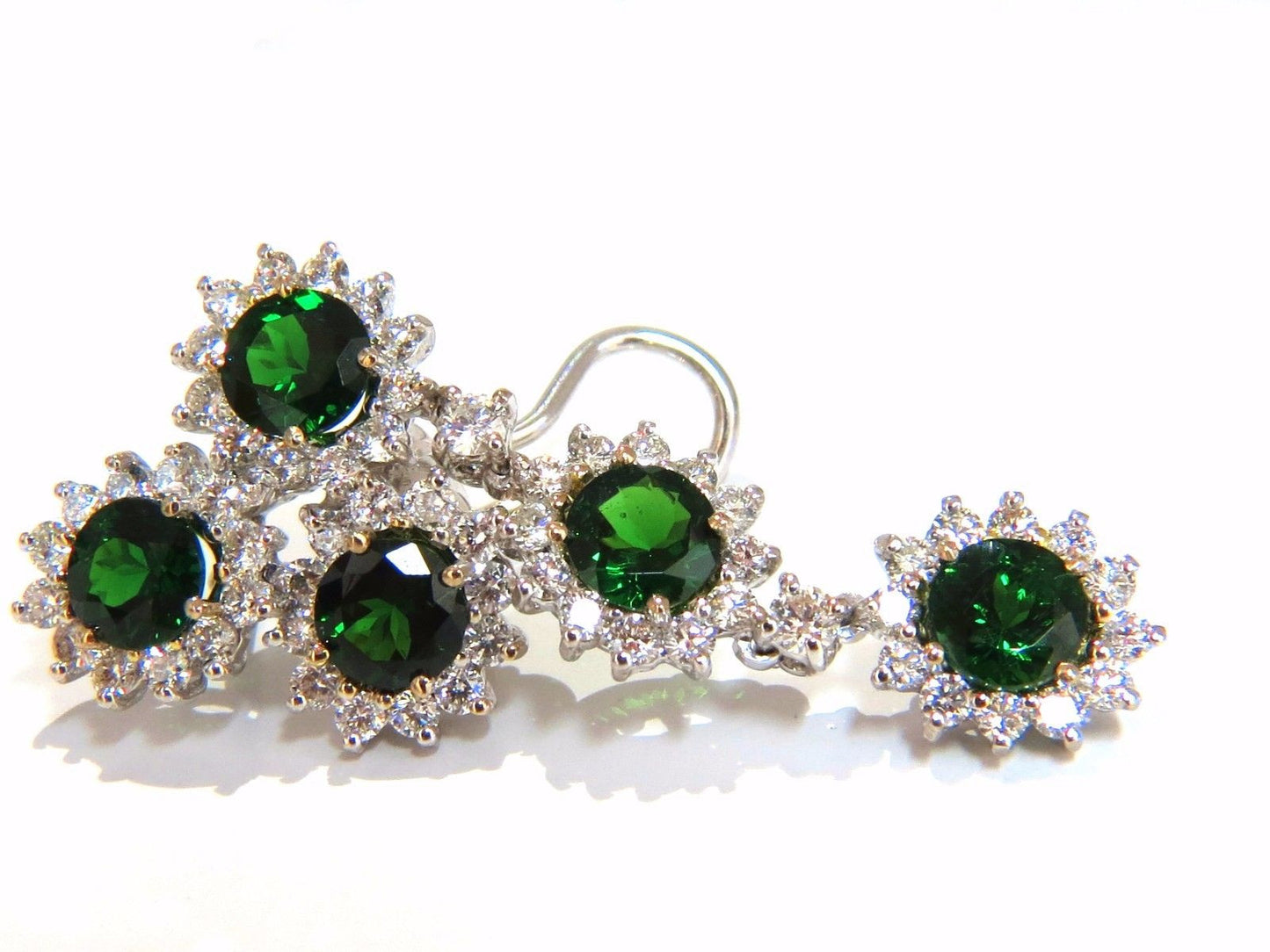 9.20ct natural vivid green tsavorite 4.18ct diamond dangle earrings 18kt cluster