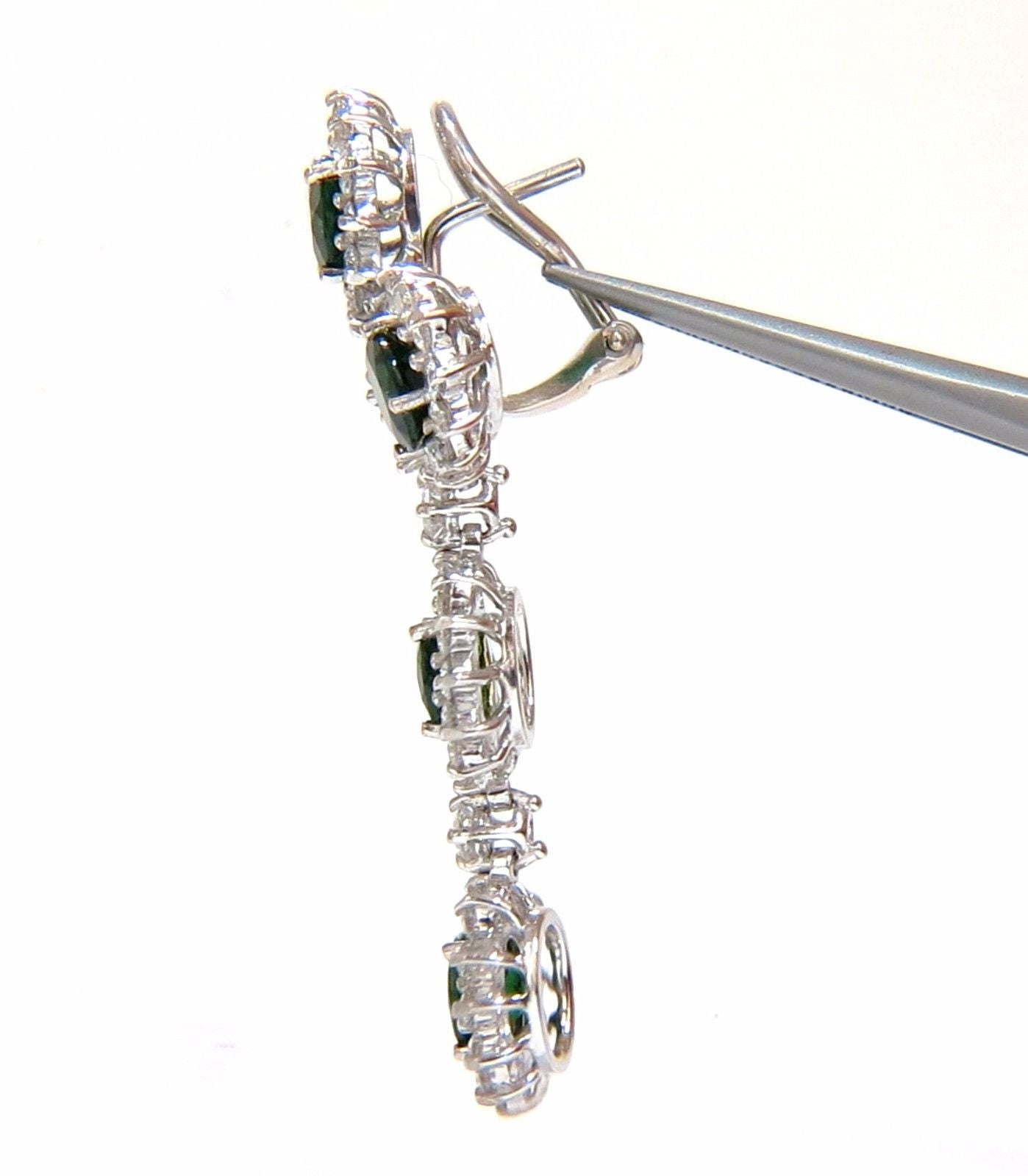 9.20ct natural vivid green tsavorite 4.18ct diamond dangle earrings 18kt cluster