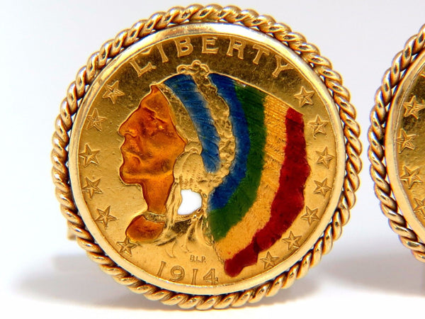 1914 (2) $5 .999 BLP US Liberty Gold Coin Cufflinks enamel detail rope twist