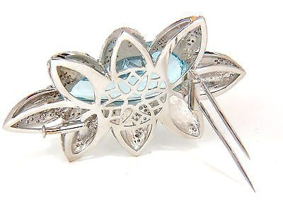 69.37 GIA NATURAL AQUAMARINE DIAMONDS 3D SNOWFLAKE PENDANT BROOCH 18KT