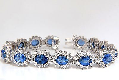 18KT 28.50CT NATURAL SAPPHIRES DIAMONDS BRACELET CLUSTER HALO LINKED
