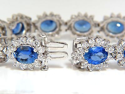 18KT 28.50CT NATURAL SAPPHIRES DIAMONDS BRACELET CLUSTER HALO LINKED