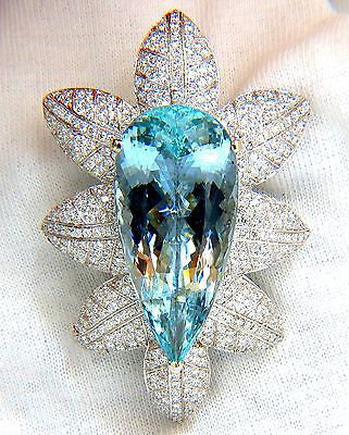 69.37 GIA NATURAL AQUAMARINE DIAMONDS 3D SNOWFLAKE PENDANT BROOCH 18KT