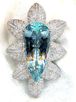 69.37 GIA NATURAL AQUAMARINE DIAMONDS 3D SNOWFLAKE PENDANT BROOCH 18KT