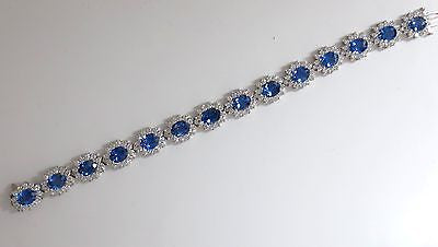 18KT 28.50CT NATURAL SAPPHIRES DIAMONDS BRACELET CLUSTER HALO LINKED