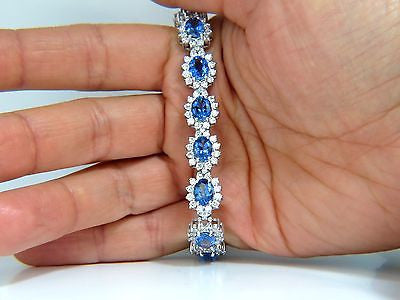 18KT 28.50CT NATURAL SAPPHIRES DIAMONDS BRACELET CLUSTER HALO LINKED