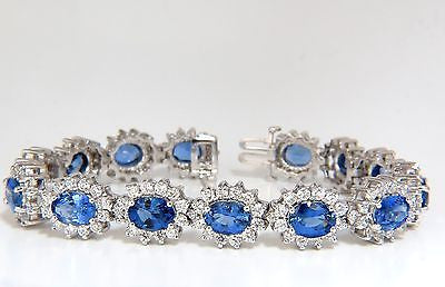 18KT 28.50CT NATURAL SAPPHIRES DIAMONDS BRACELET CLUSTER HALO LINKED