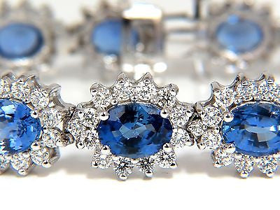 18KT 28.50CT NATURAL SAPPHIRES DIAMONDS BRACELET CLUSTER HALO LINKED
