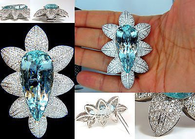 69.37 GIA NATURAL AQUAMARINE DIAMONDS 3D SNOWFLAKE PENDANT BROOCH 18KT