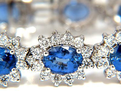 18KT 28.50CT NATURAL SAPPHIRES DIAMONDS BRACELET CLUSTER HALO LINKED
