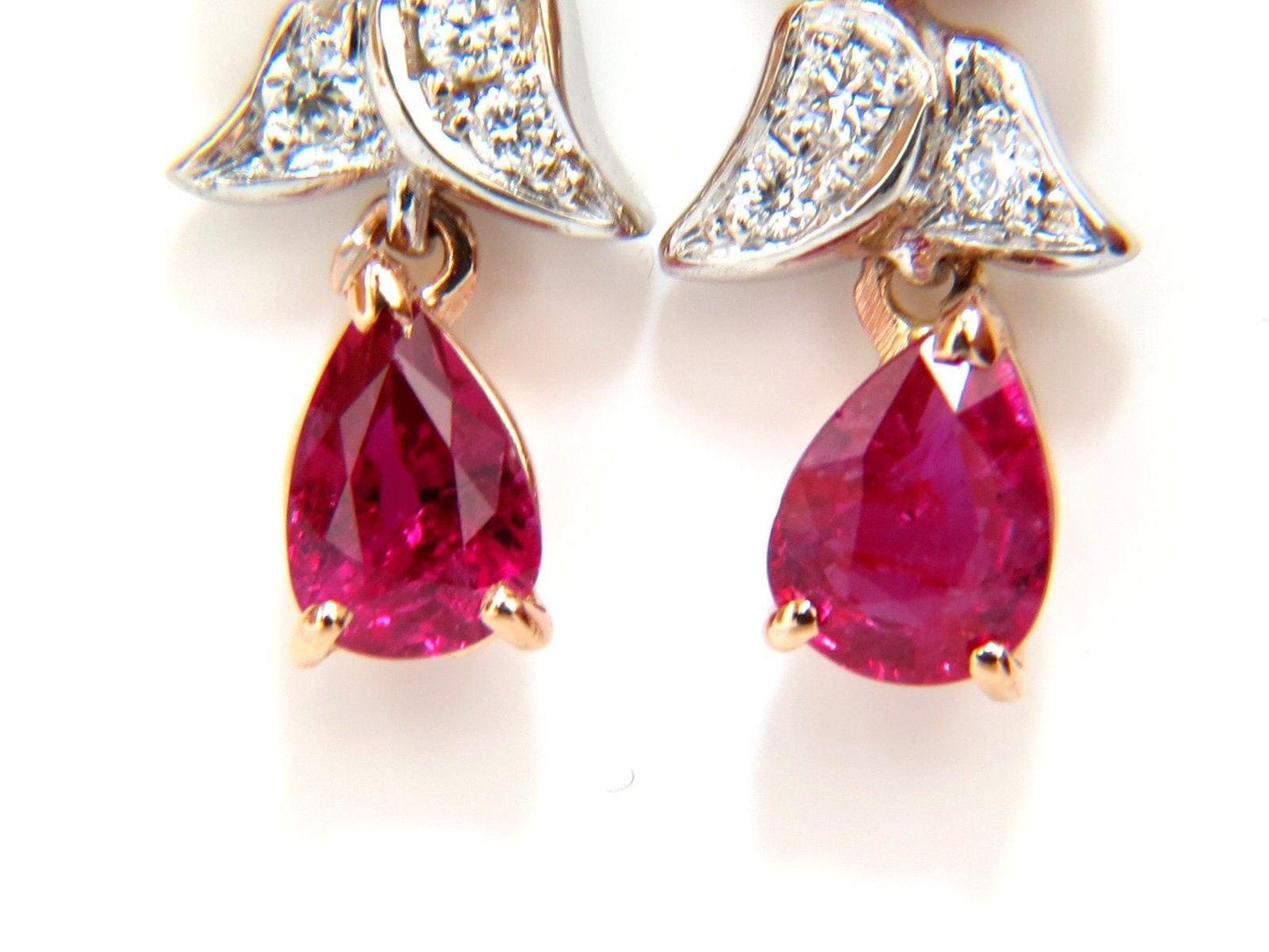 10.88ct Natural Red No Heat Ruby Diamond Dangle Earrings 18kt Unheated Ref 12306