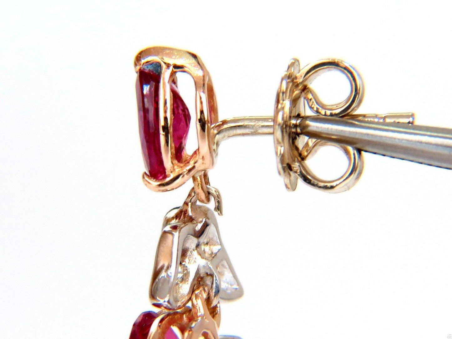 10.88ct Natural Red No Heat Ruby Diamond Dangle Earrings 18kt Unheated Ref 12306