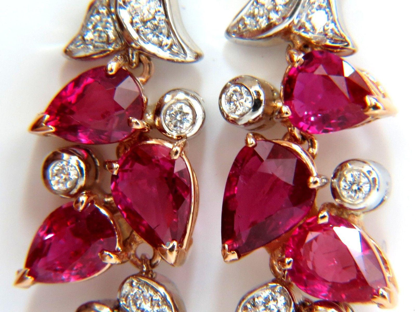 10.88ct Natural Red No Heat Ruby Diamond Dangle Earrings 18kt Unheated Ref 12306