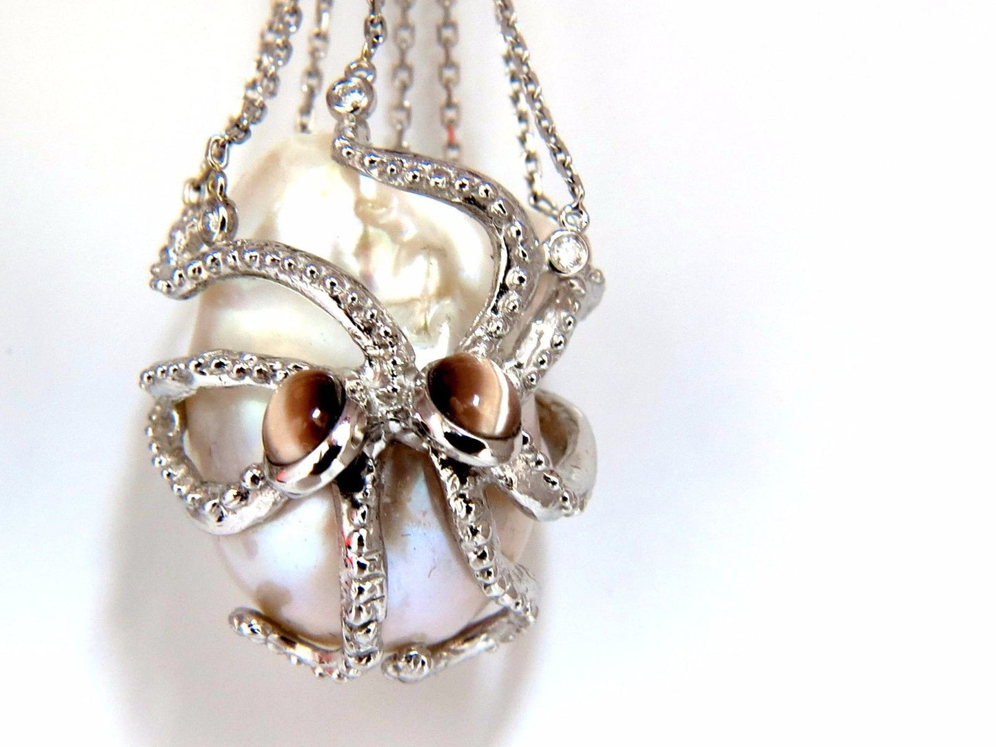 GIA Certified 30mm Baroque Pearls Catseye Ocotopus diamond dangle earrings