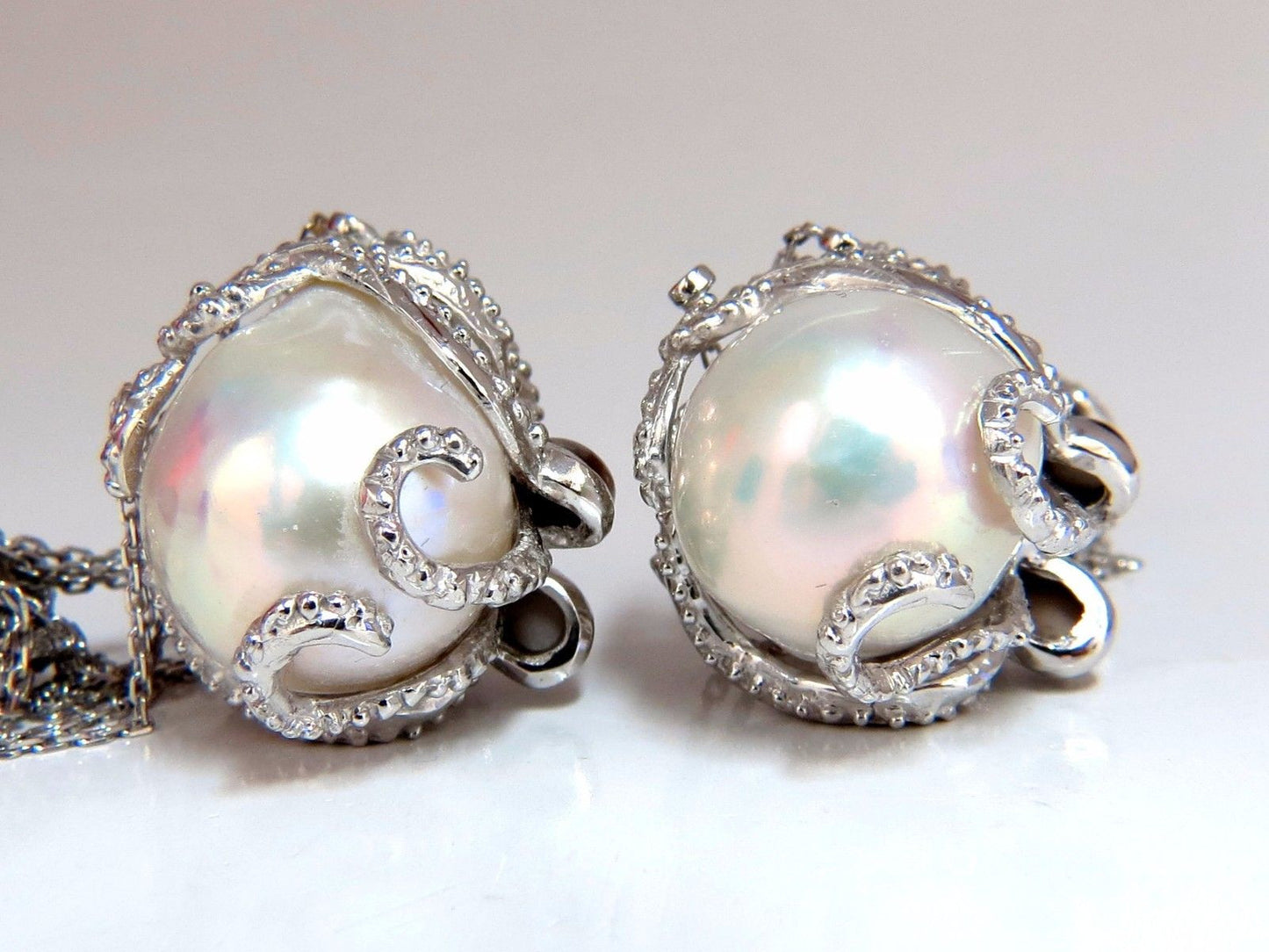 GIA Certified 30mm Baroque Pearls Catseye Ocotopus diamond dangle earrings