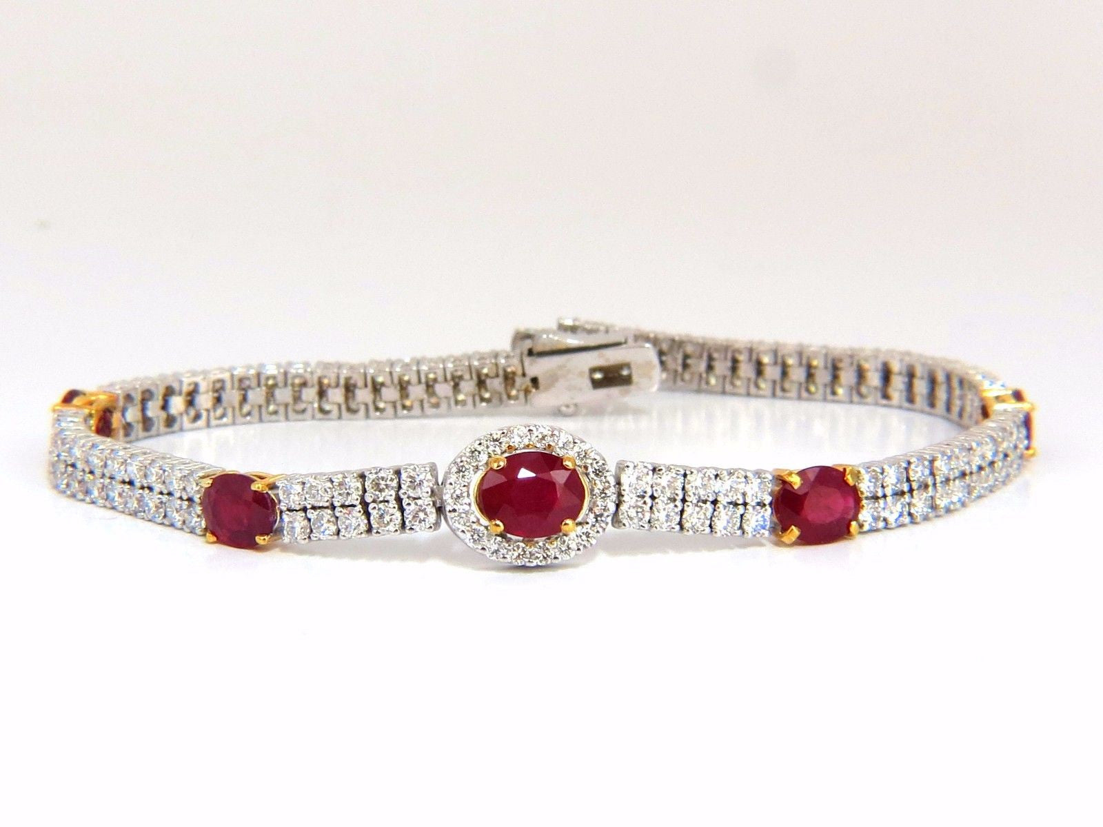 7.34ct natural ruby diamonds bracelet regency deco 14kt double row