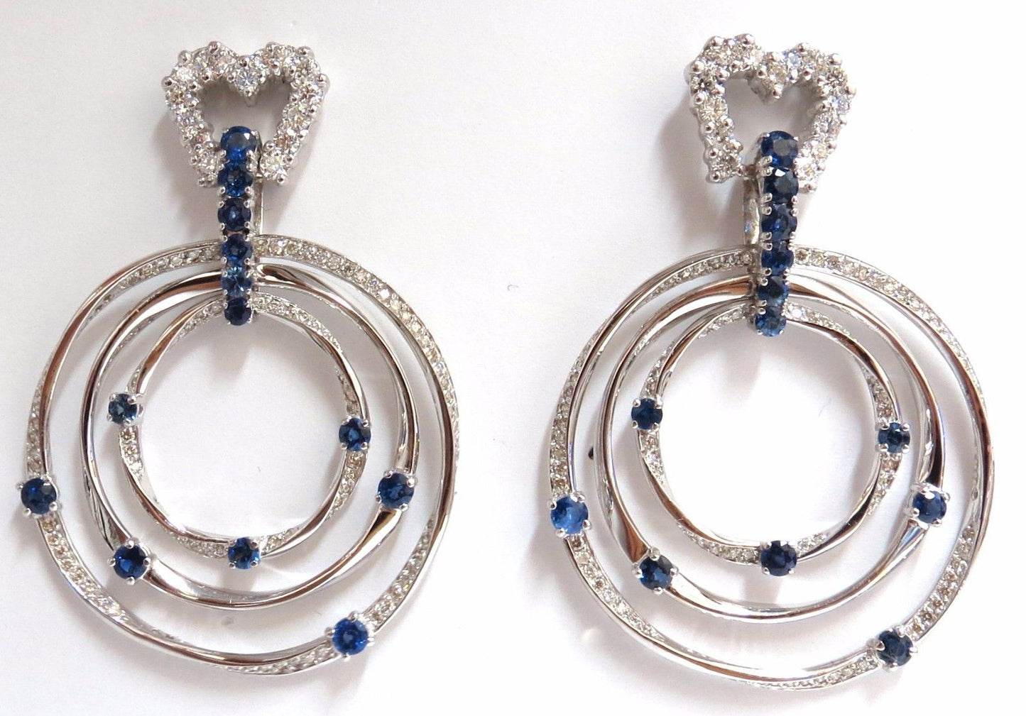 6.00ct Natural Diamonds Sapphire 3 Tier Dangle earrings 14kt Heart