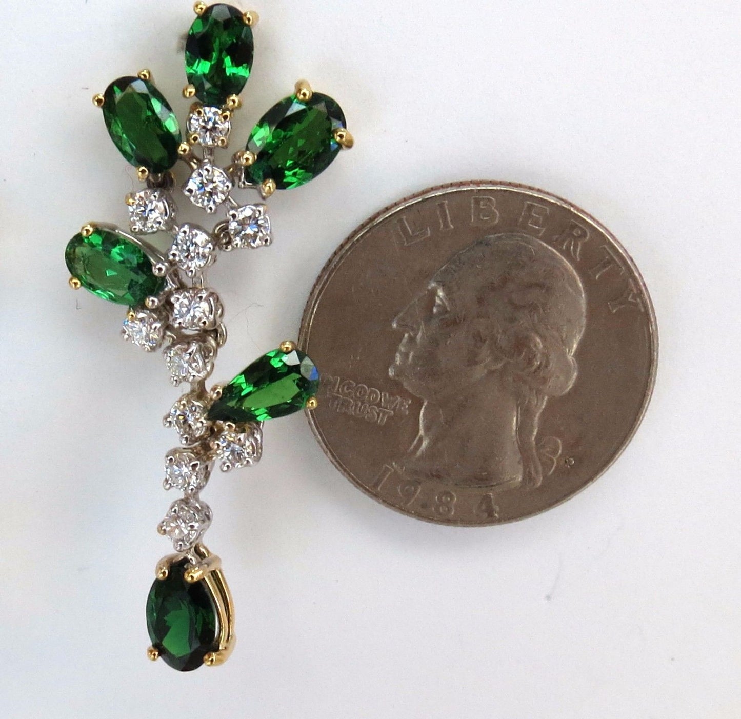 8.77ct natural vivid green tsavorite diamond dangle earrings 18kt cluster vine