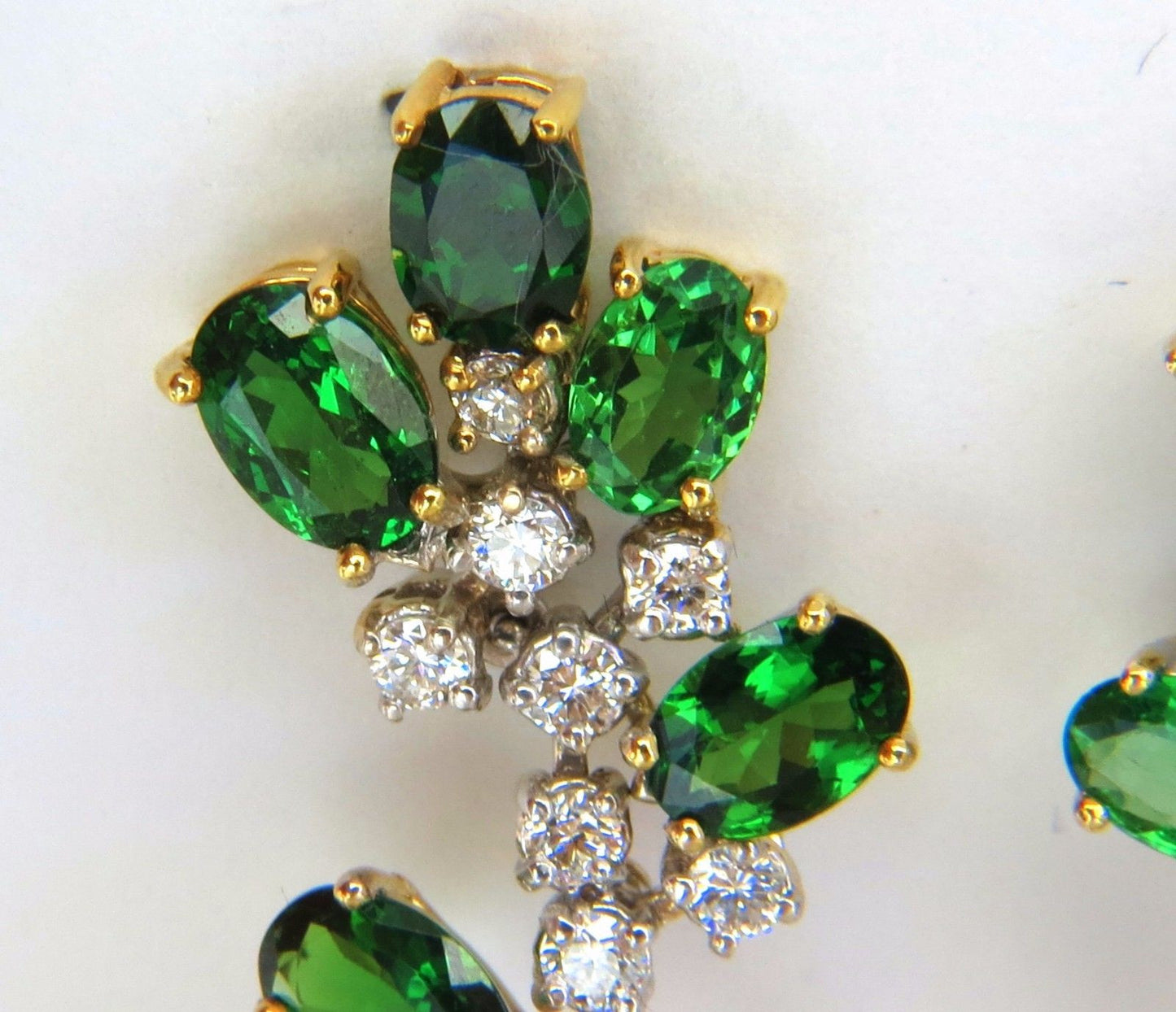 8.77ct natural vivid green tsavorite diamond dangle earrings 18kt cluster vine