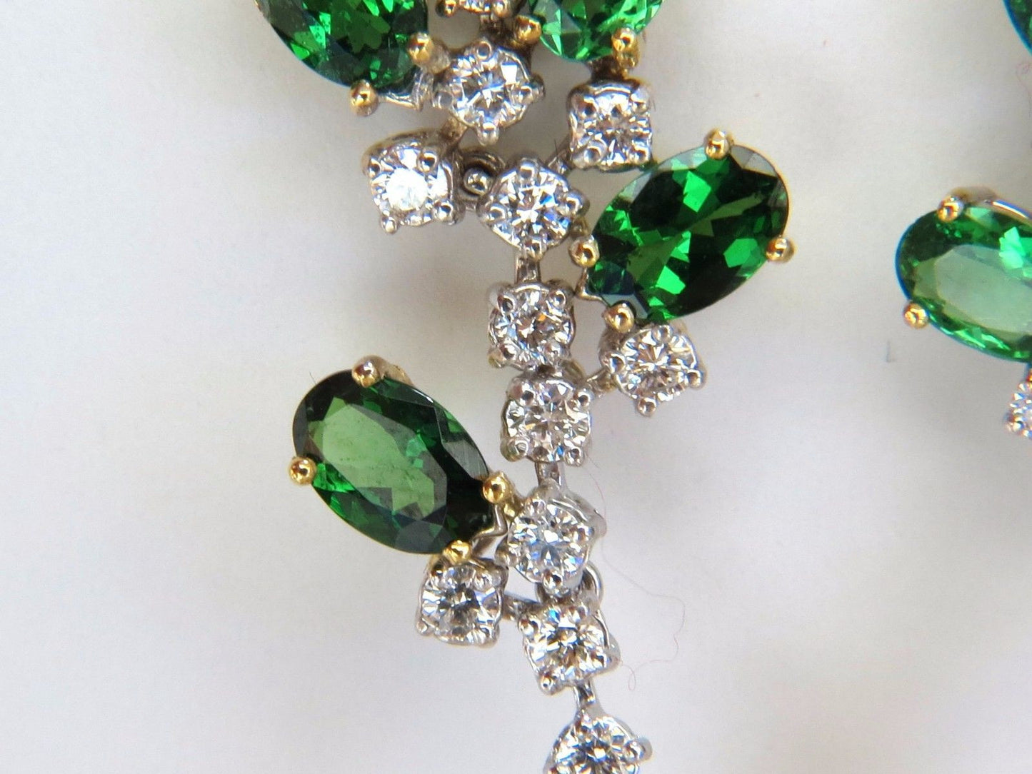 8.77ct natural vivid green tsavorite diamond dangle earrings 18kt cluster vine