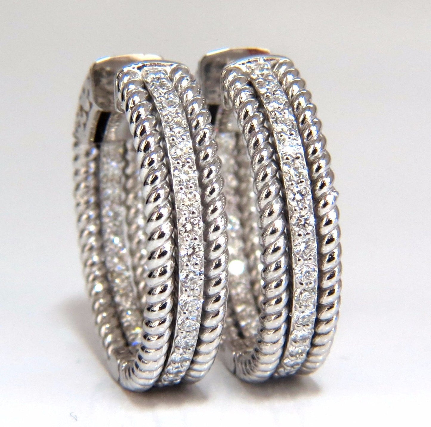 1.00ct natural diamond hoop earrings 14kt g/vs Barley Rope Twist 3D & Button
