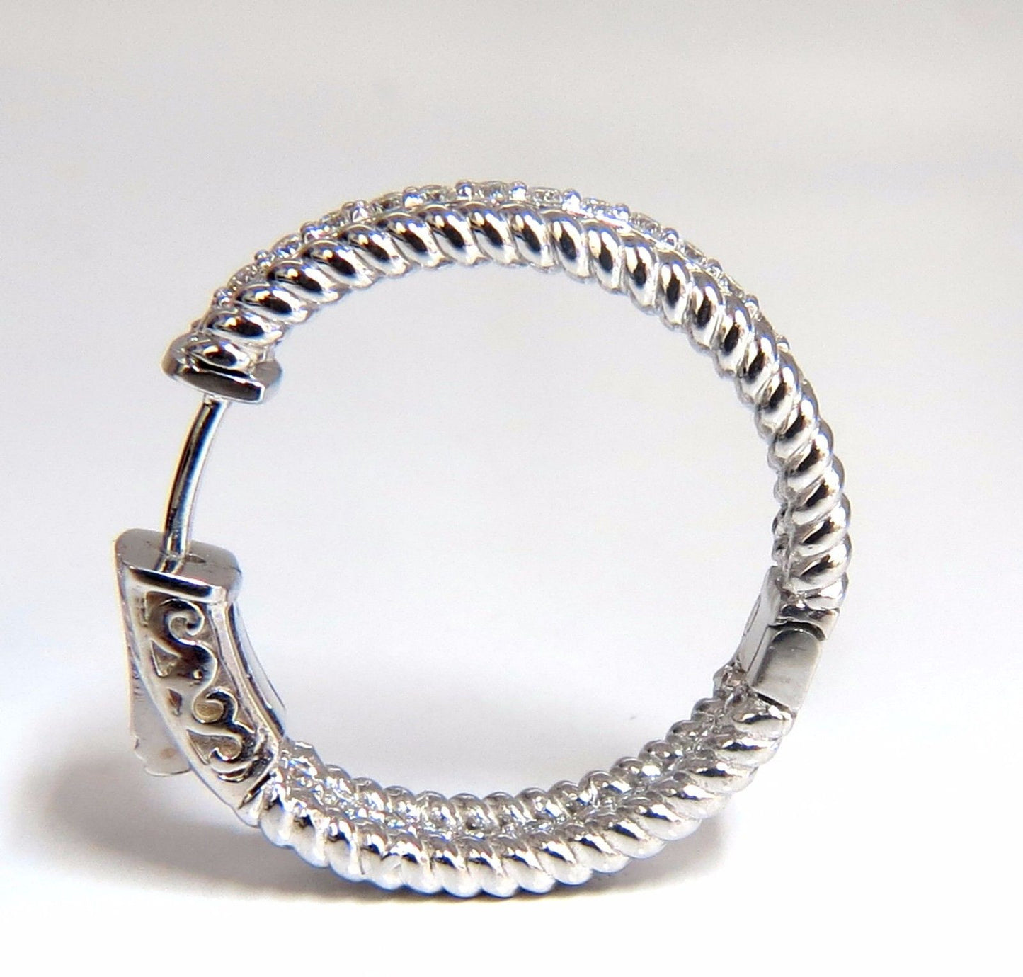 1.00ct natural diamond hoop earrings 14kt g/vs Barley Rope Twist 3D & Button