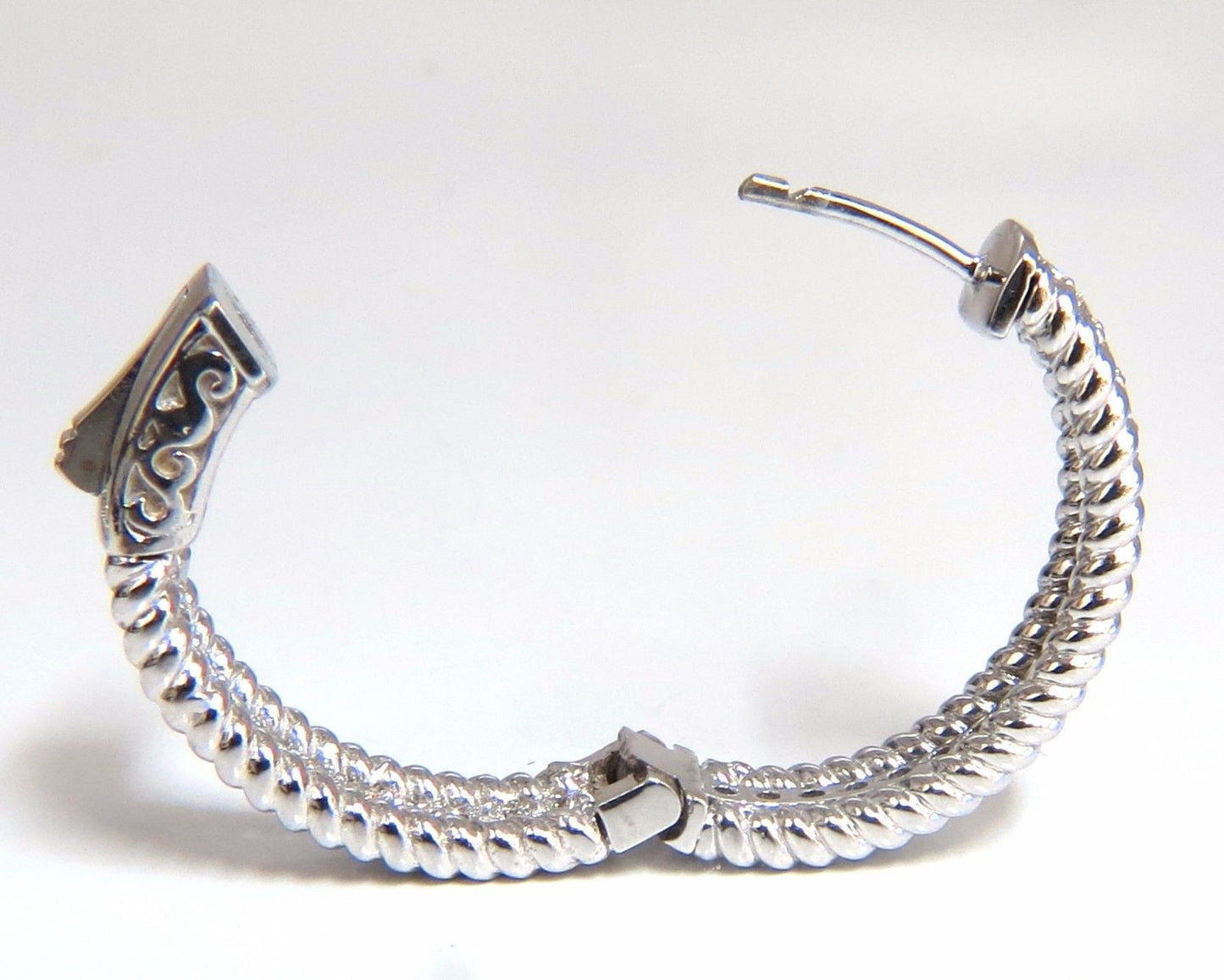 1.00ct natural diamond hoop earrings 14kt g/vs Barley Rope Twist 3D & Button
