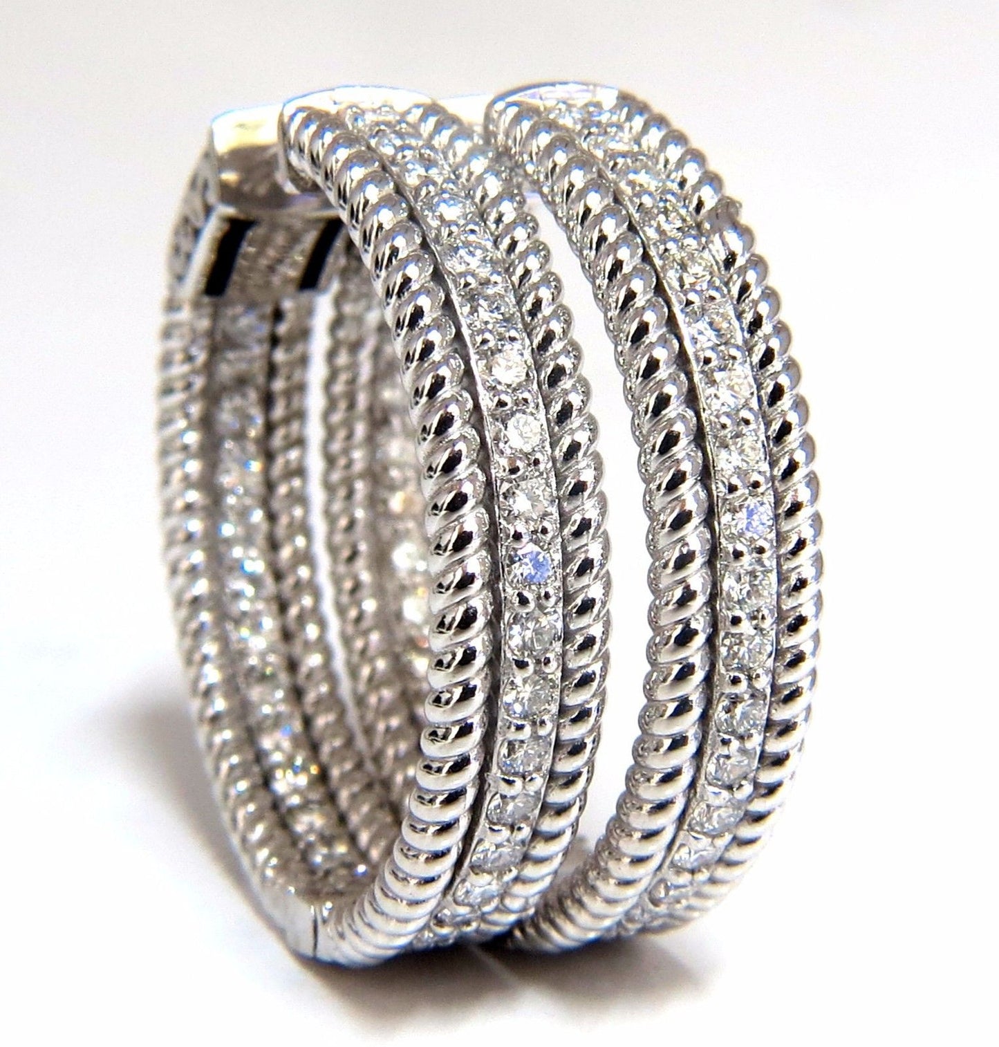 1.75ct natural diamond hoop earrings 14kt g/vs Barley Rope Twist 3D & Button