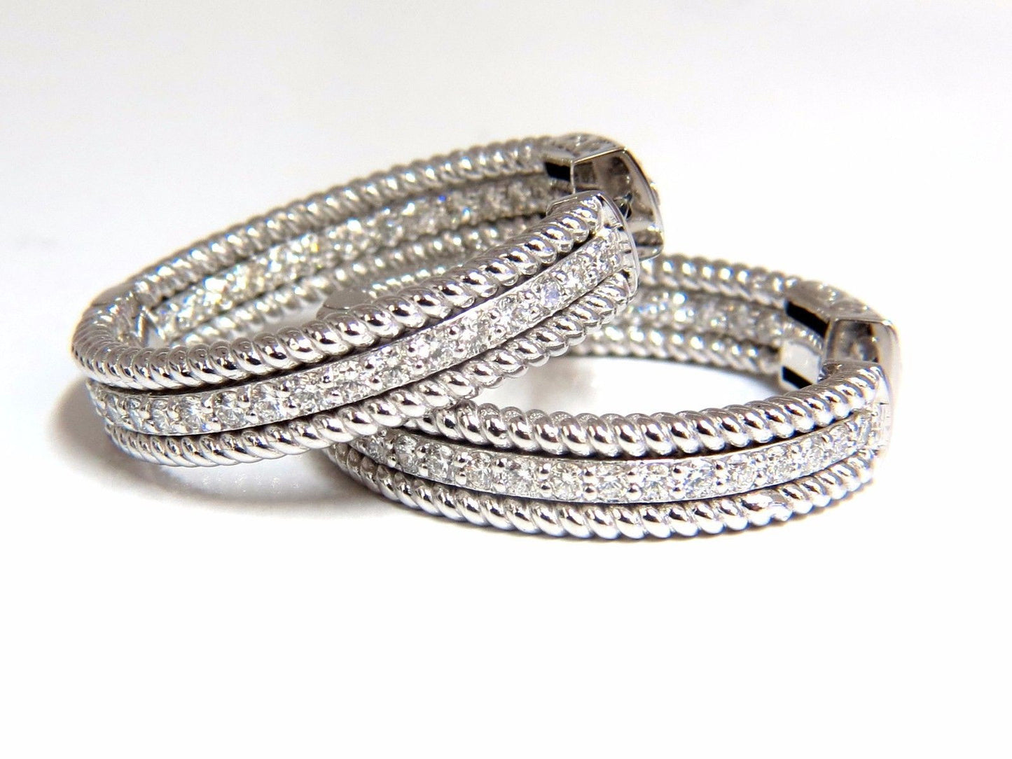 1.75ct natural diamond hoop earrings 14kt g/vs Barley Rope Twist 3D & Button