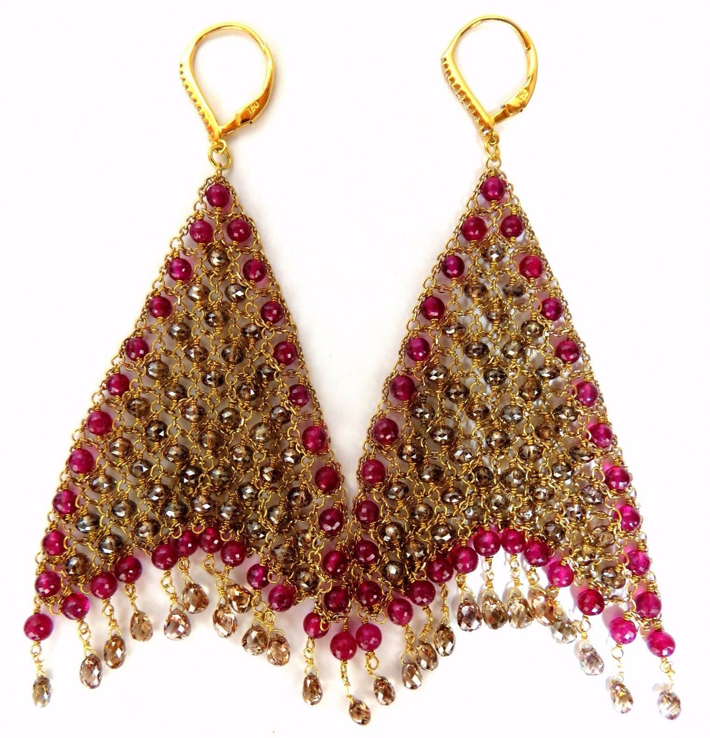 37.20ct Natural Fancy color briolette diamond dangle earrings 18kt Curtain Mesh