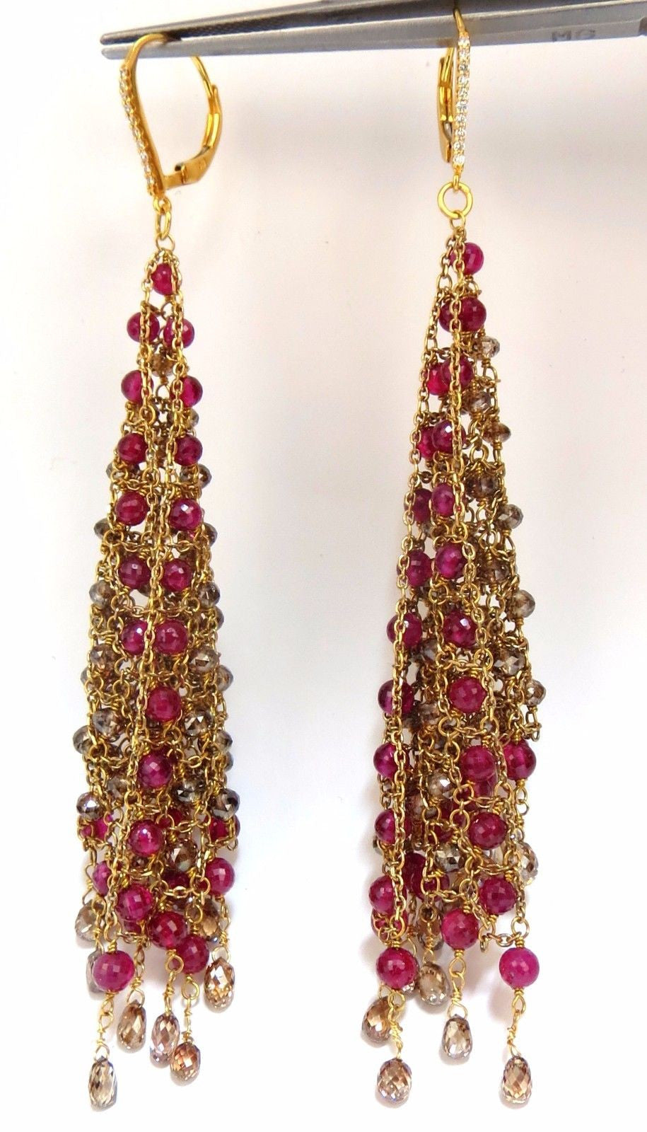 37.20ct Natural Fancy color briolette diamond dangle earrings 18kt Curtain Mesh
