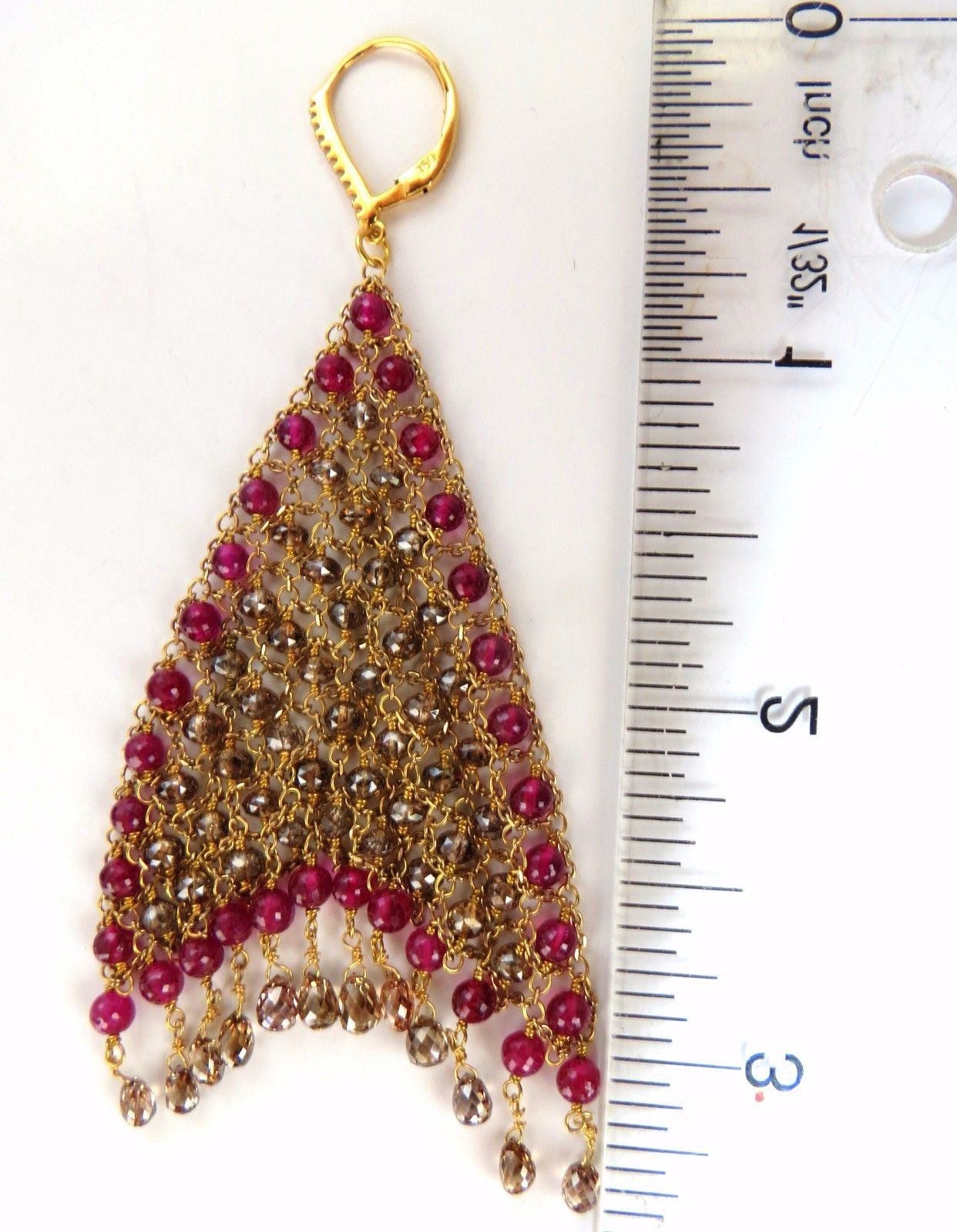 37.20ct Natural Fancy color briolette diamond dangle earrings 18kt Curtain Mesh