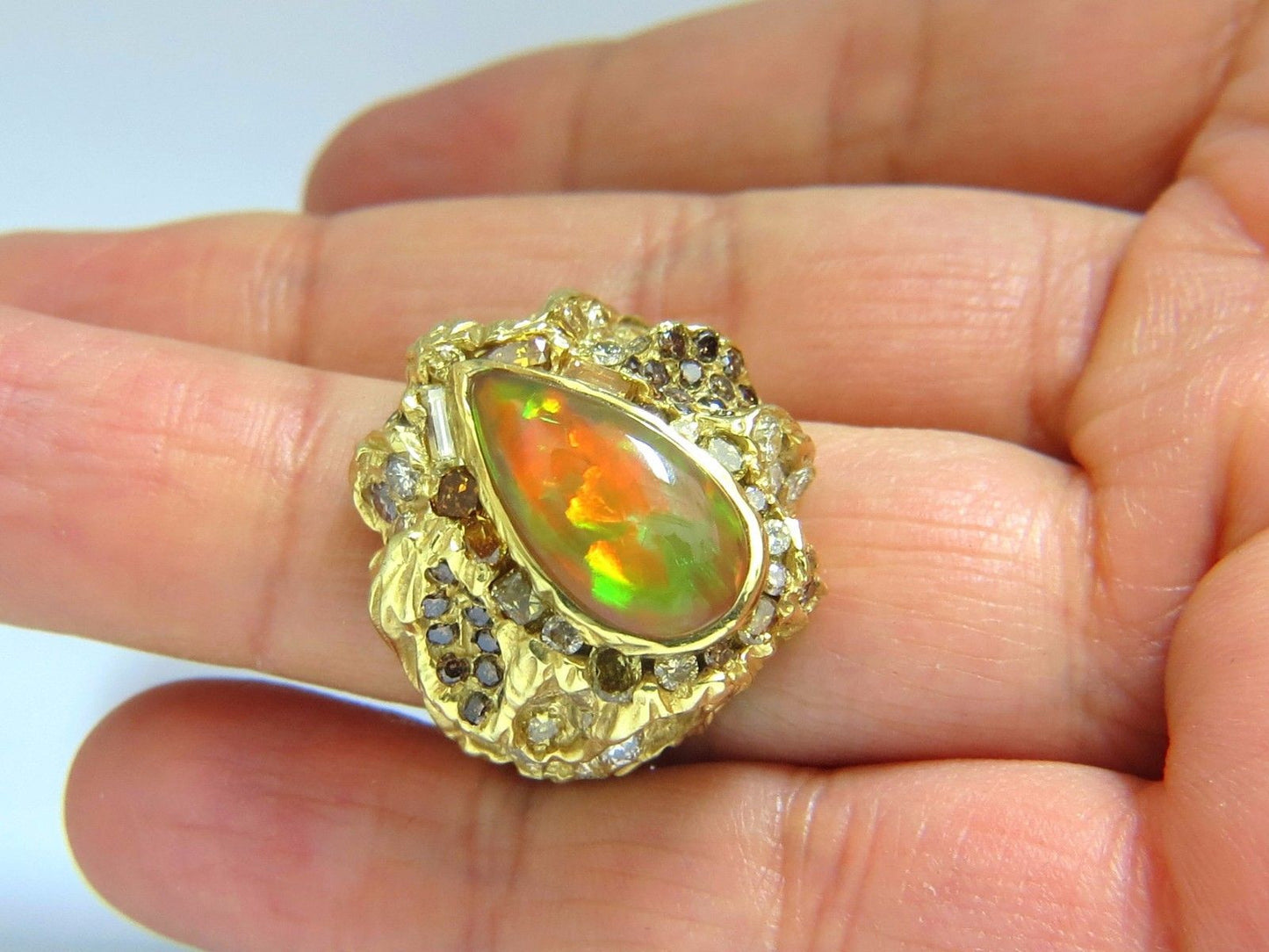 12.25ct natural opal diamonds ring 18kt Nugget Deco