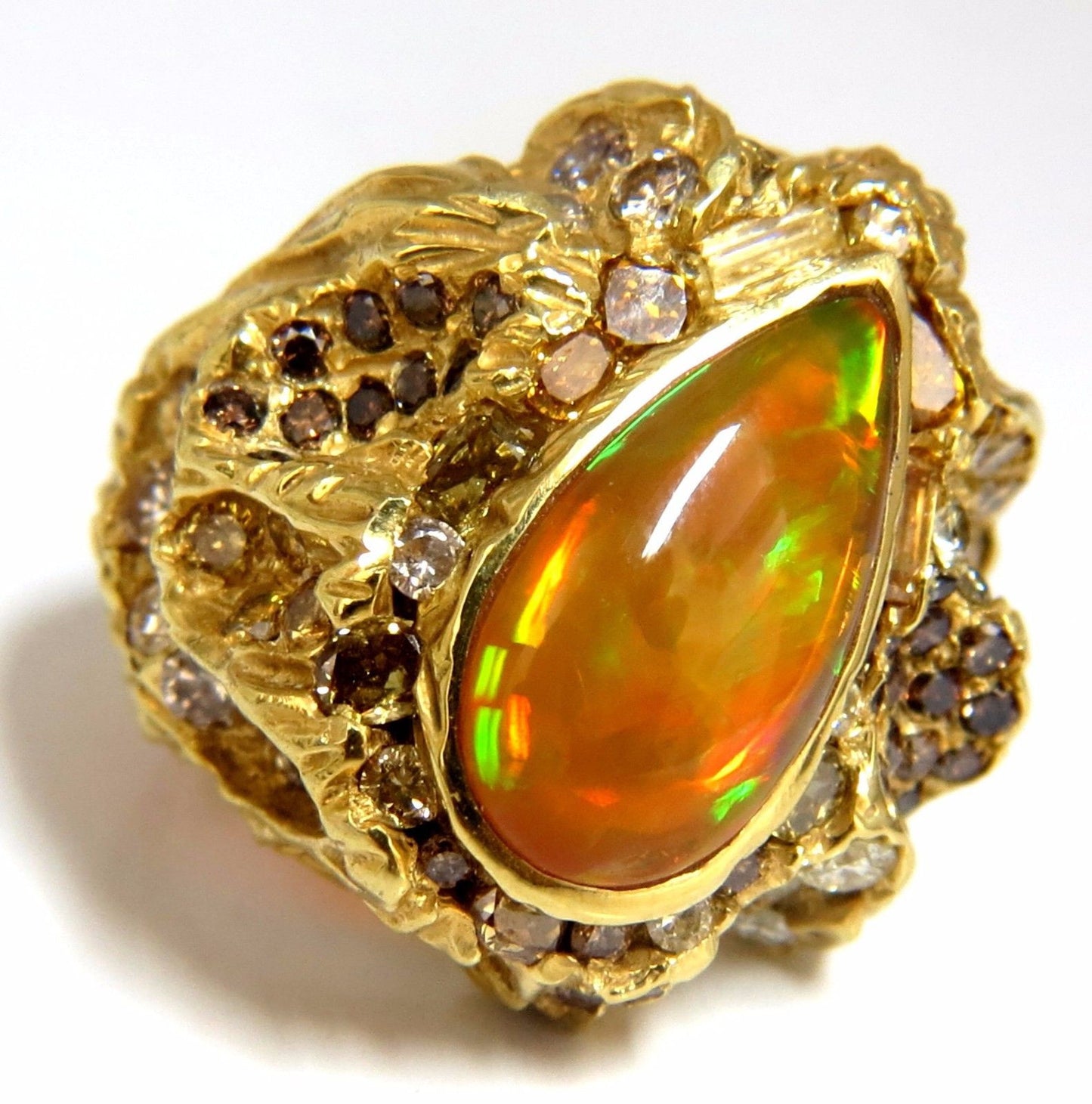 12.25ct natural opal diamonds ring 18kt Nugget Deco