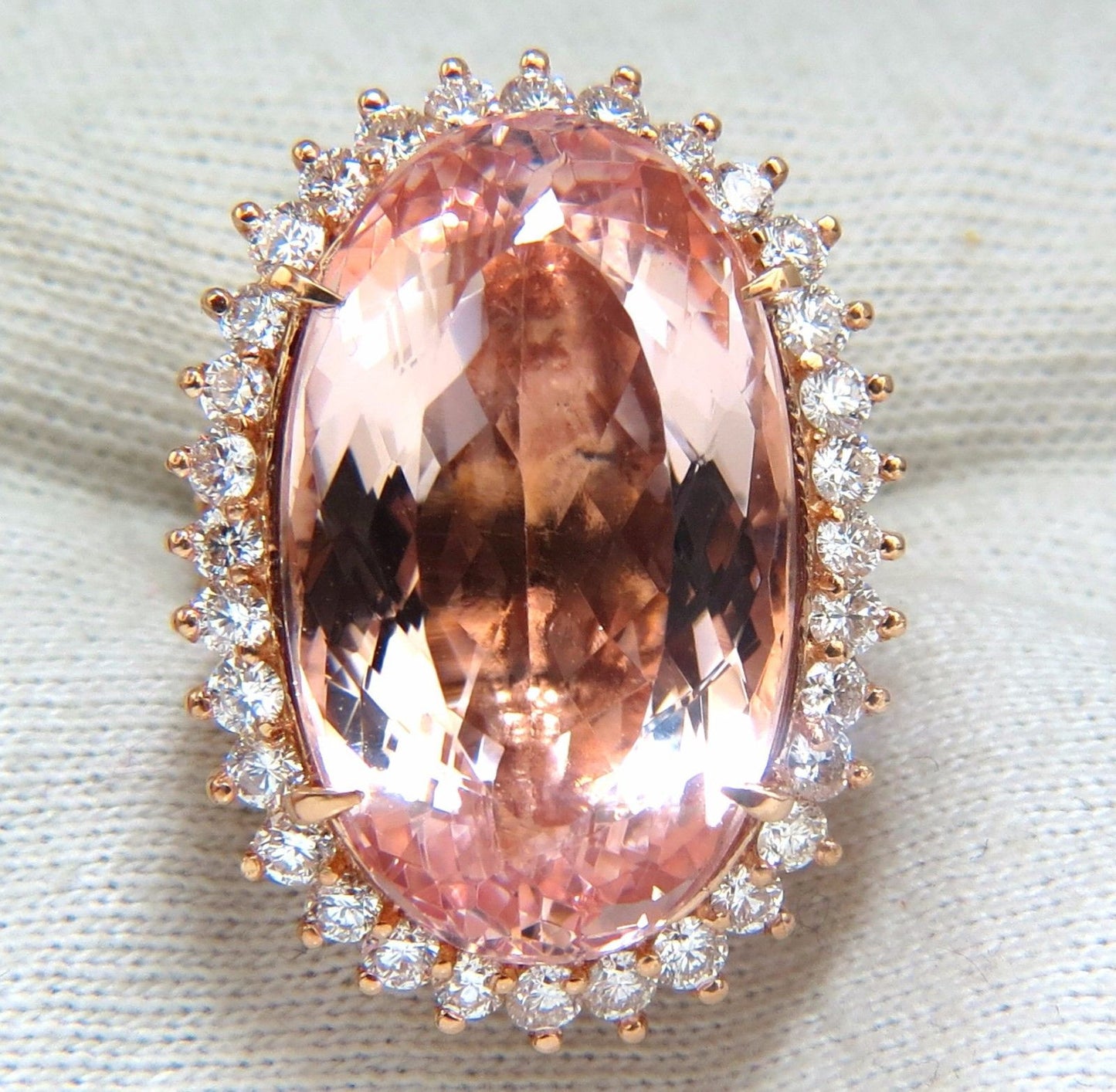 GIA Certified 36.18ct Natural Orangy Pink Morganite Diamonds Ring 18kt