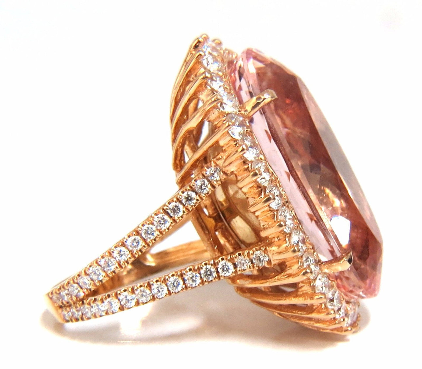 GIA Certified 36.18ct Natural Orangy Pink Morganite Diamonds Ring 18kt