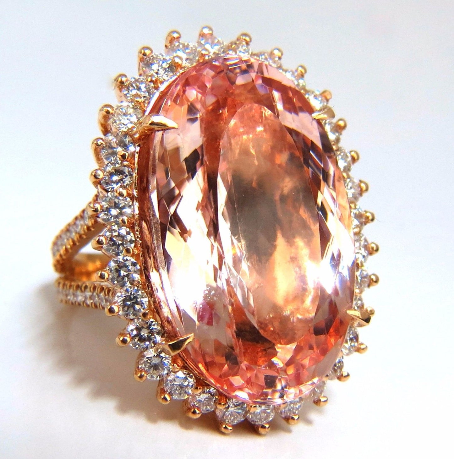 GIA Certified 36.18ct Natural Orangy Pink Morganite Diamonds Ring 18kt
