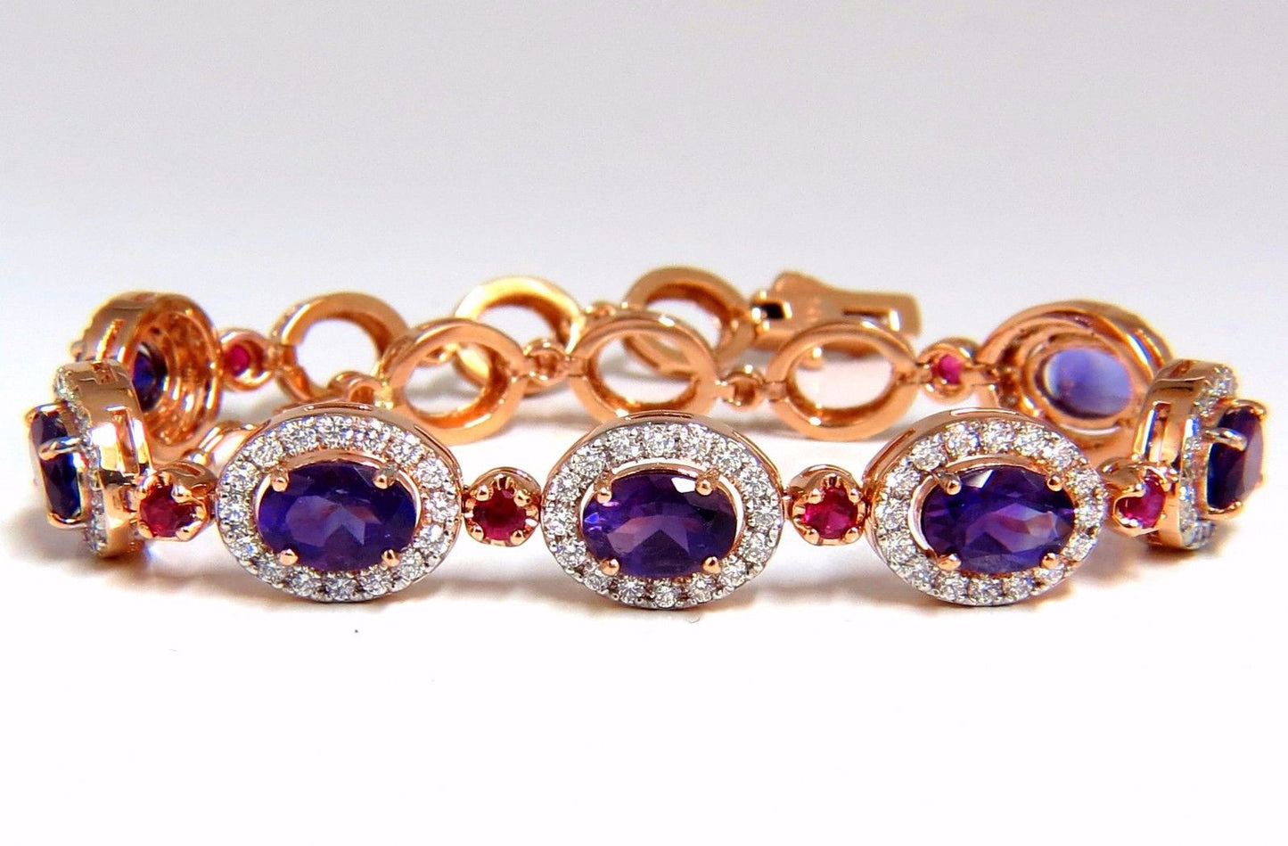 6.46ct natural amethyst ruby diamonds halo bracelet 14kt
