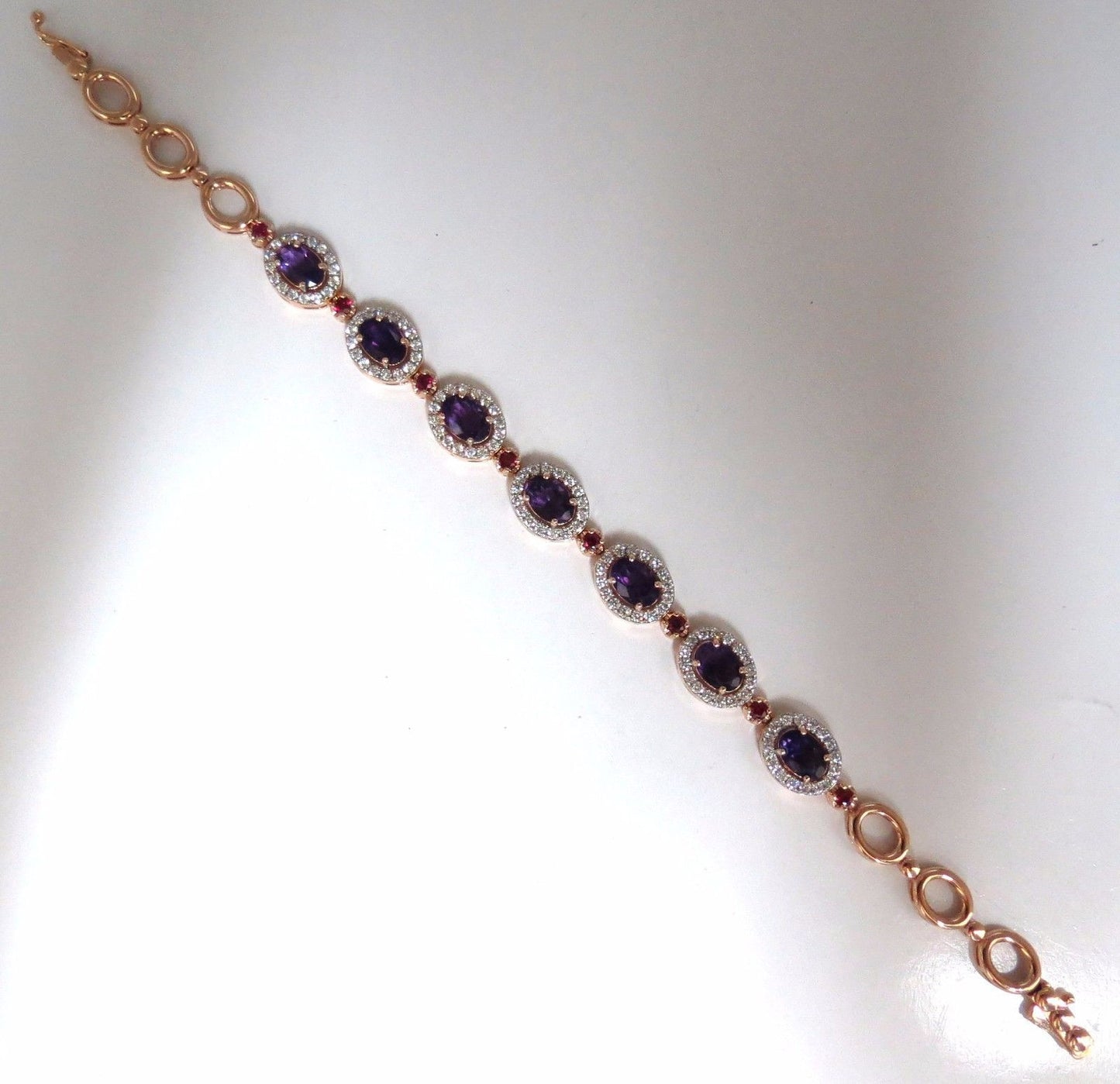6.46ct natural amethyst ruby diamonds halo bracelet 14kt