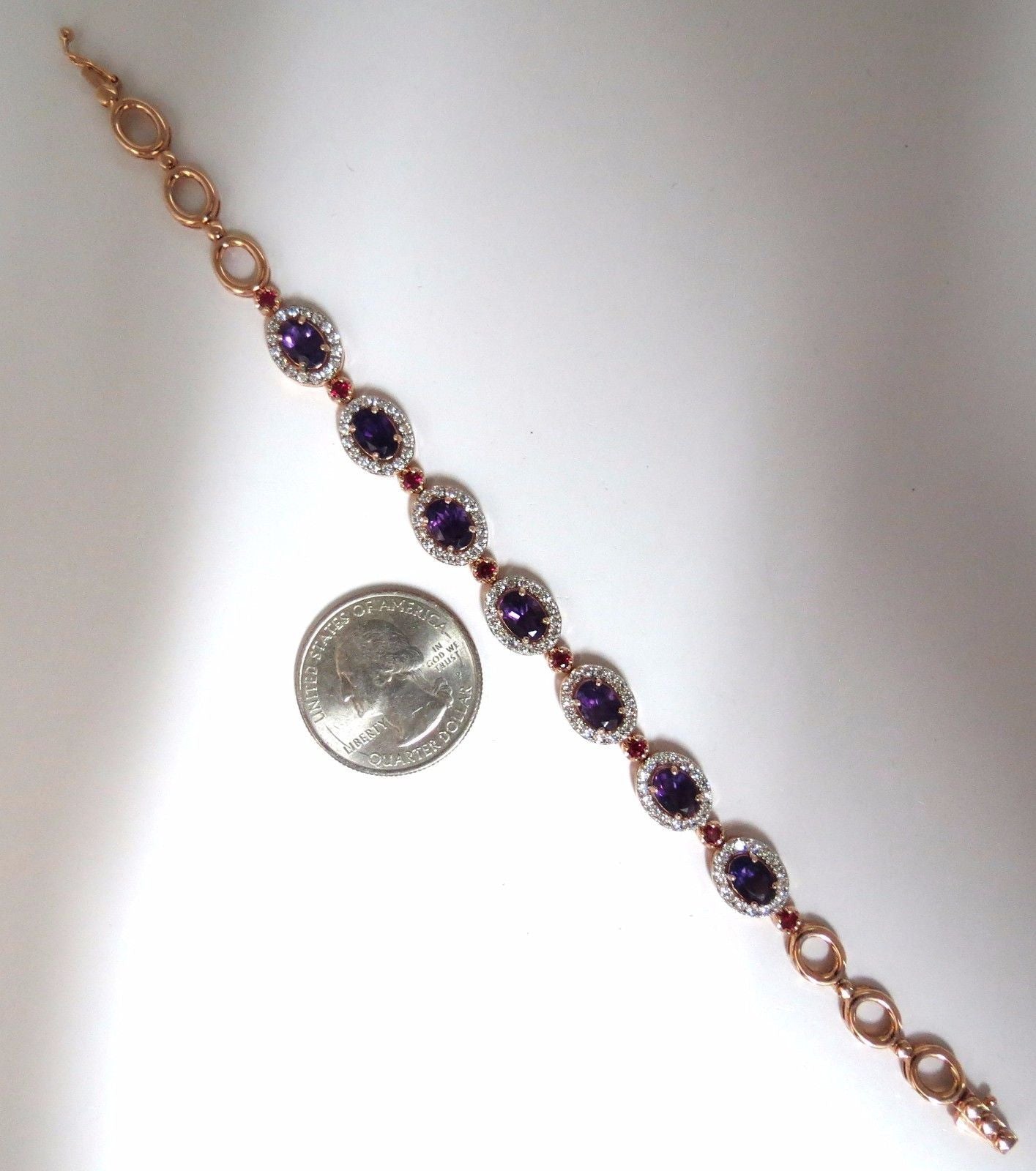 6.46ct natural amethyst ruby diamonds halo bracelet 14kt