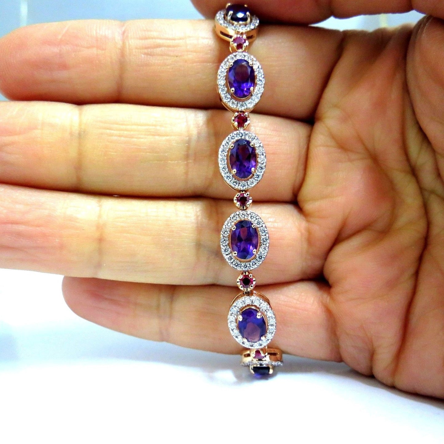 6.46ct natural amethyst ruby diamonds halo bracelet 14kt